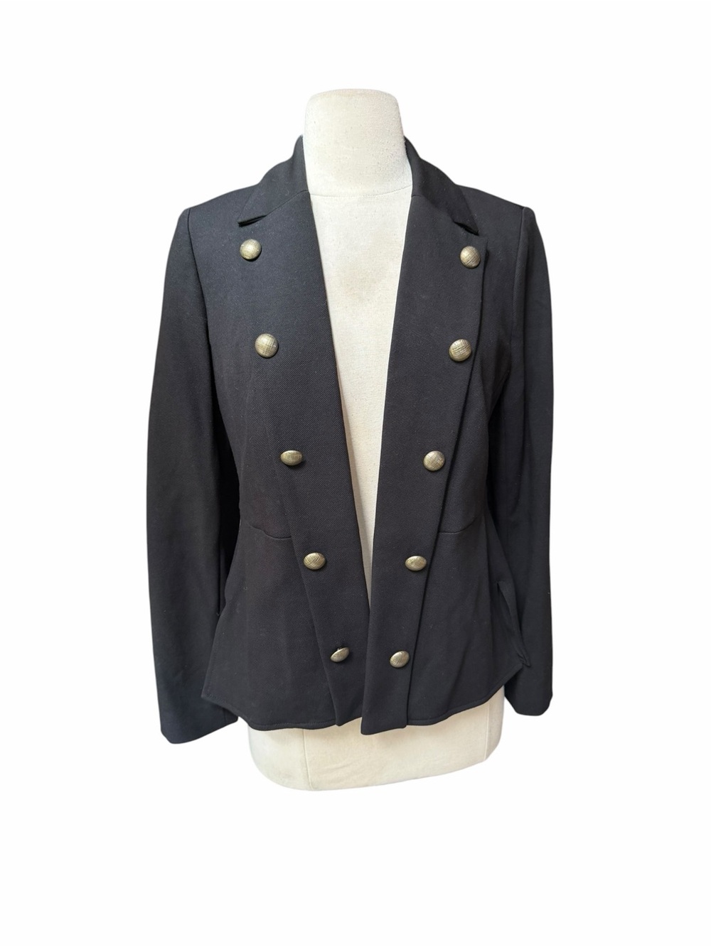Late 90s/Y2K Chico’s Matte Black Military Inspired Open Front‎ Blazer